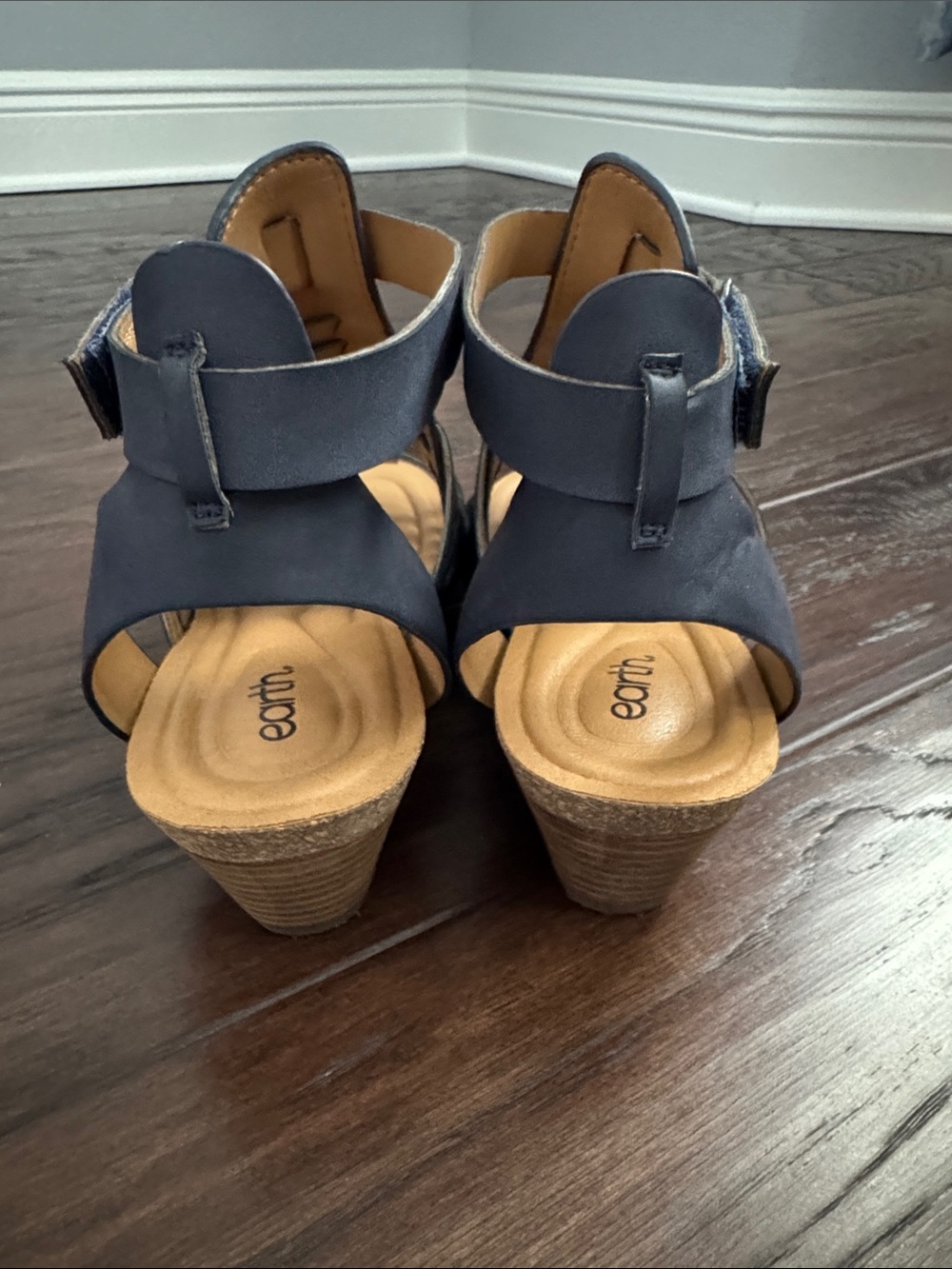 Earth Navy Strappy Woven Gladiator Sandals - Picture 4 of 5